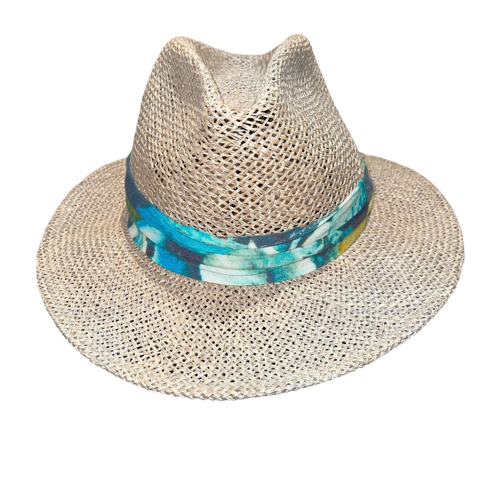 Vintage Straw Hat Blue Band Mens Panama Style Hat OSFM Flawed READ Description